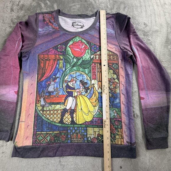 Disney Beauty and the Beast Shirt Womens Large Stained Glass Pullover Rose Top - Picture 7 of 12